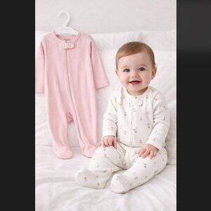 Carter’s Baby Girl 6M 2PC Sleep N Play Pink Ivory Floral 2 Way Zipper Footed NEW